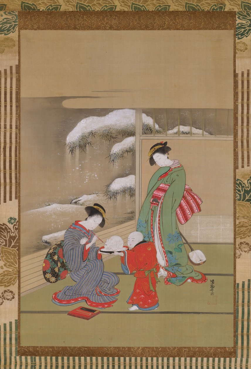Pintar os olhos de um coelho da neve de Isoda Koryusai