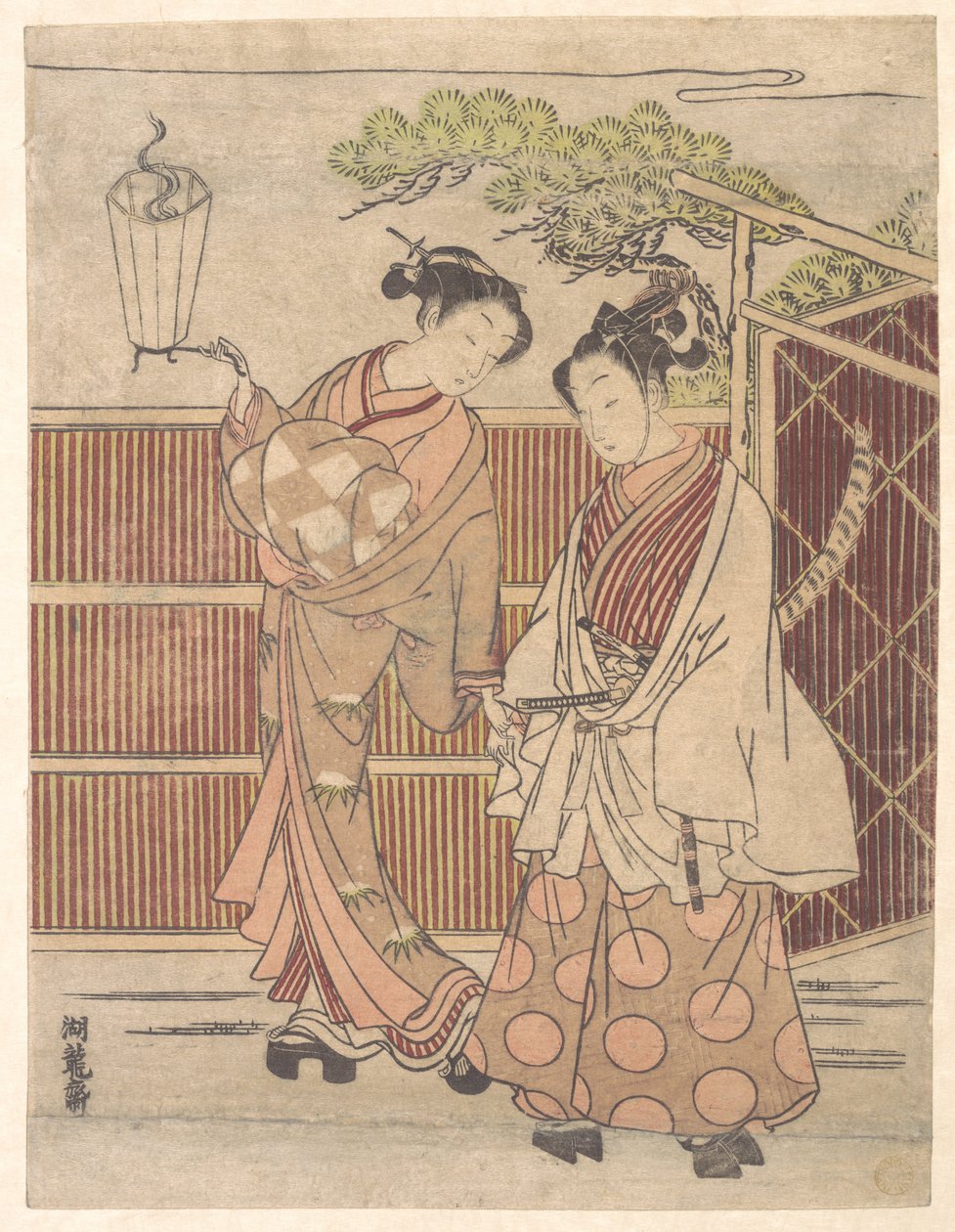 Reizei a segurar um teshoku (lanterna de mão) de Isoda Koryusai