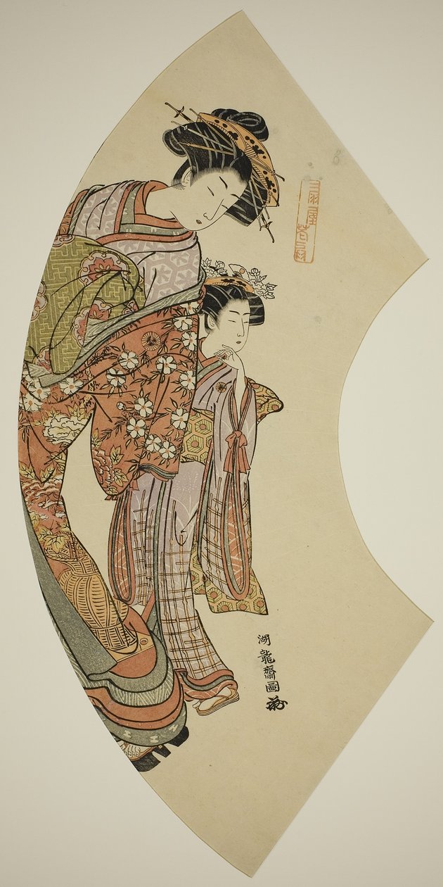A cortesã Hanaogi de Ogiya e sua assistente, da série Fãs do Oriente de Isoda Koryusai