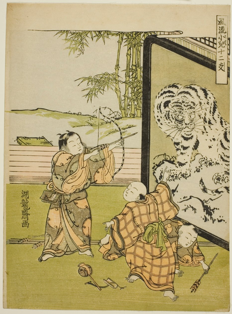 Tigre, da série "Crianças na moda com os doze signos do zodíaco (Furyu kodomo juni shi)" de Isoda Koryusai