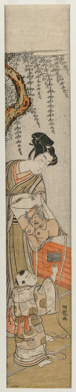Jovem e criança com uma pipa, início dos anos 1770. de Isoda Koryusai