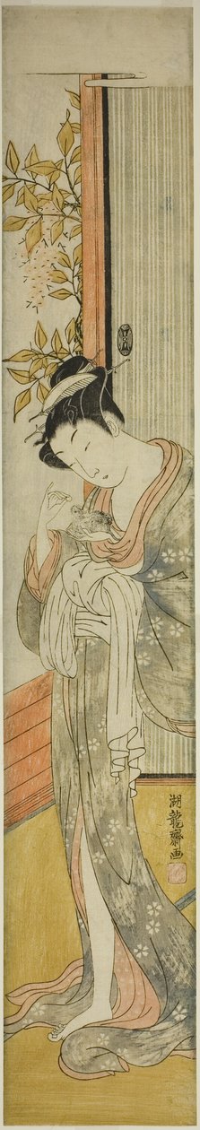 Mulher jovem alimentando um rato de Isoda Koryusai