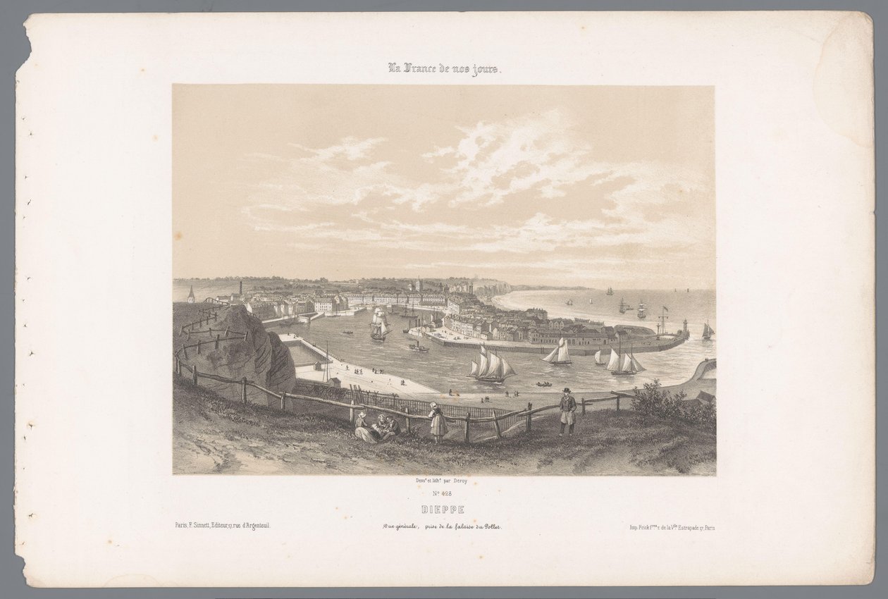 Vista de Dieppe da falésia de Pollet
Dieppe. Vue générale, prise de la falaise du Pollet (título sobre o objecto)
França Contemporânea (título da série)
La France de nos jours (título da série sobre o objecto) de Isodore Laurent Deroy