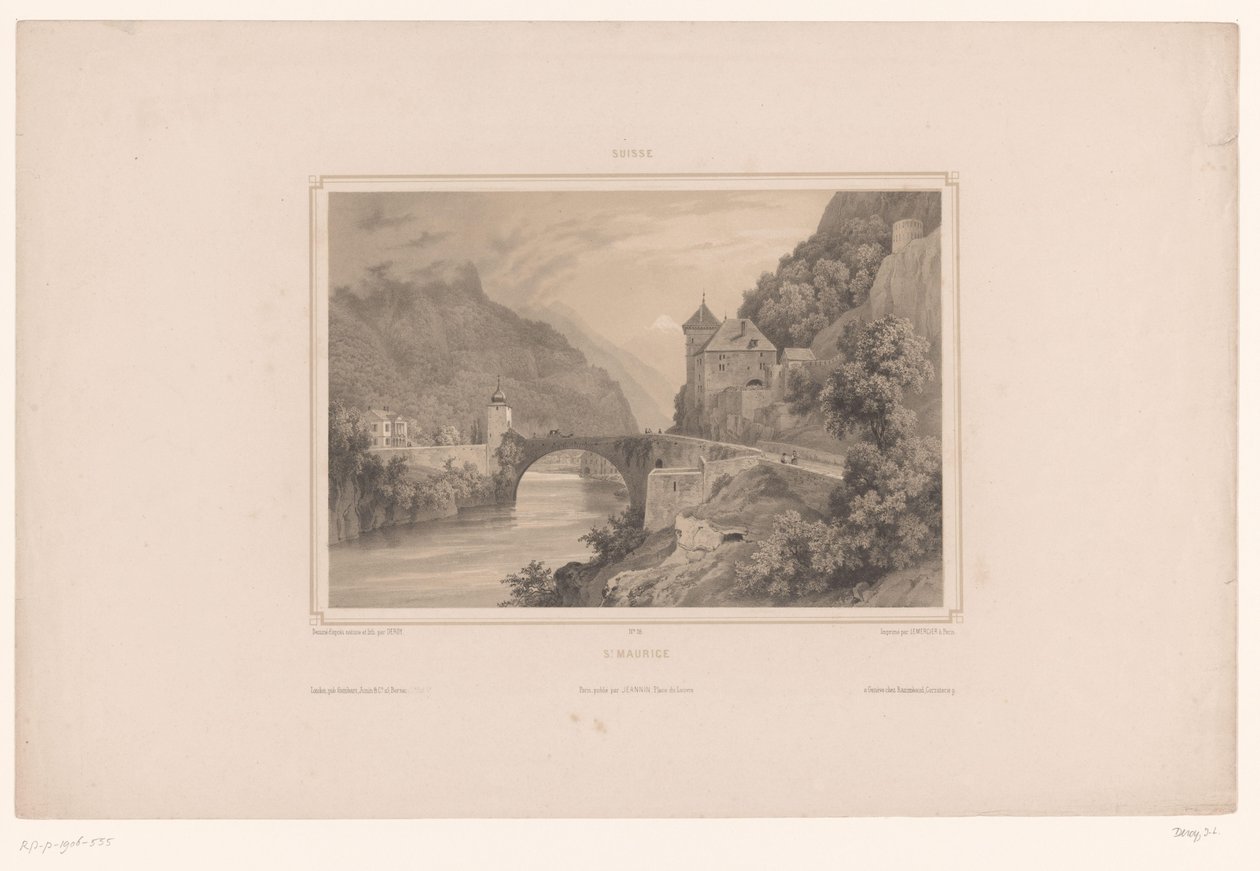 Vista de Saint-Maurice na Suíça
St. Maurice (título sobre o objecto)
Vistas na Suíça (título da série)
Suisse (título da série sobre o objecto) de Isodore Laurent Deroy