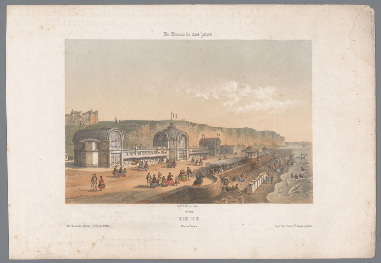 Vista do casino de Dieppe. Dieppe. Vue de Casino (título no objeto) França contemporânea (título da série) La France de nos jours (título da série no objeto) de Isodore Laurent Deroy