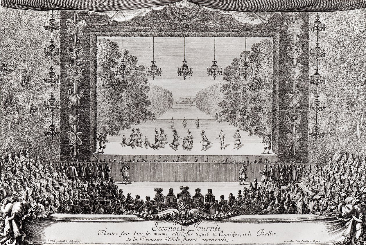 Ed 45a fol.138 Apresentação de &39;Princess Elide&39;, segundo dia de &39;The Pleasures of Enchanted Island&39;, 8 de maio de 1664 de Israël Silvestre the Younger