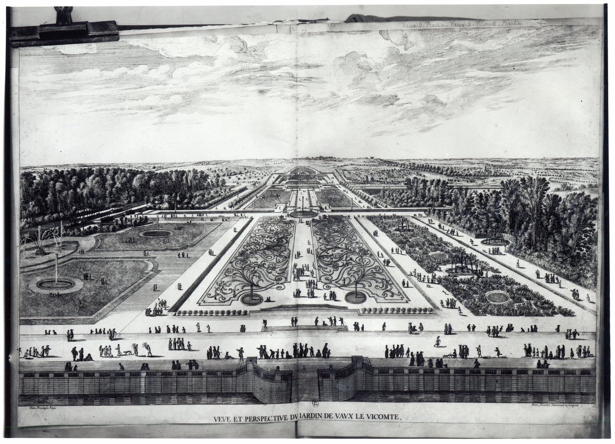 Vista em perspectiva do jardim de Vaux-le-Vicomte de Israël Silvestre the Younger