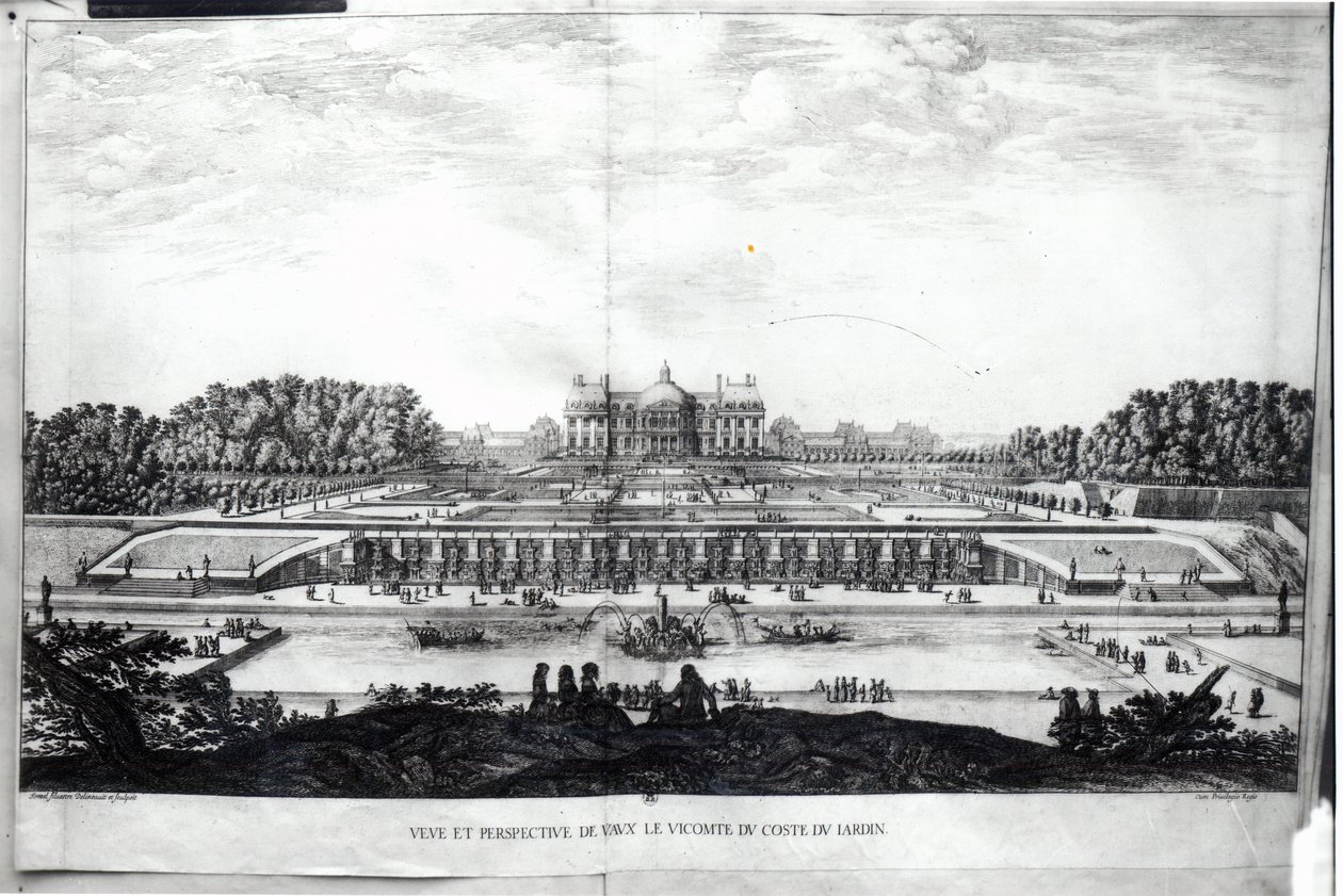 Perspectiva Vista da fachada do jardim do Chateau de Vaux-le-Vicomte de Israël Silvestre the Younger