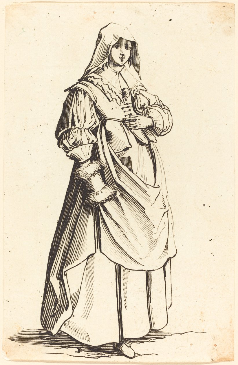 Burguesa com regalo, virada para a direita de Israel Henriet after Jacques Callot