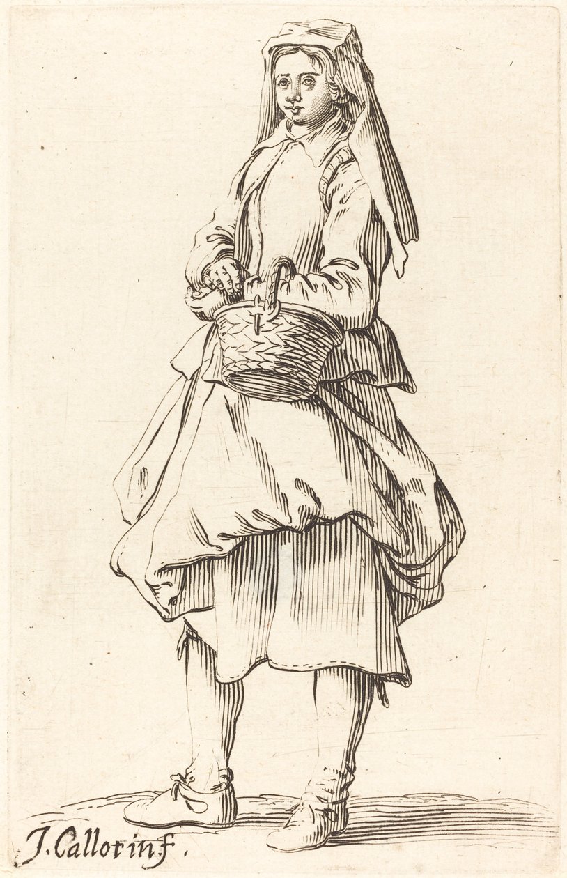 Camponesa com cesto, virado para a esquerda de Israel Henriet after Jacques Callot