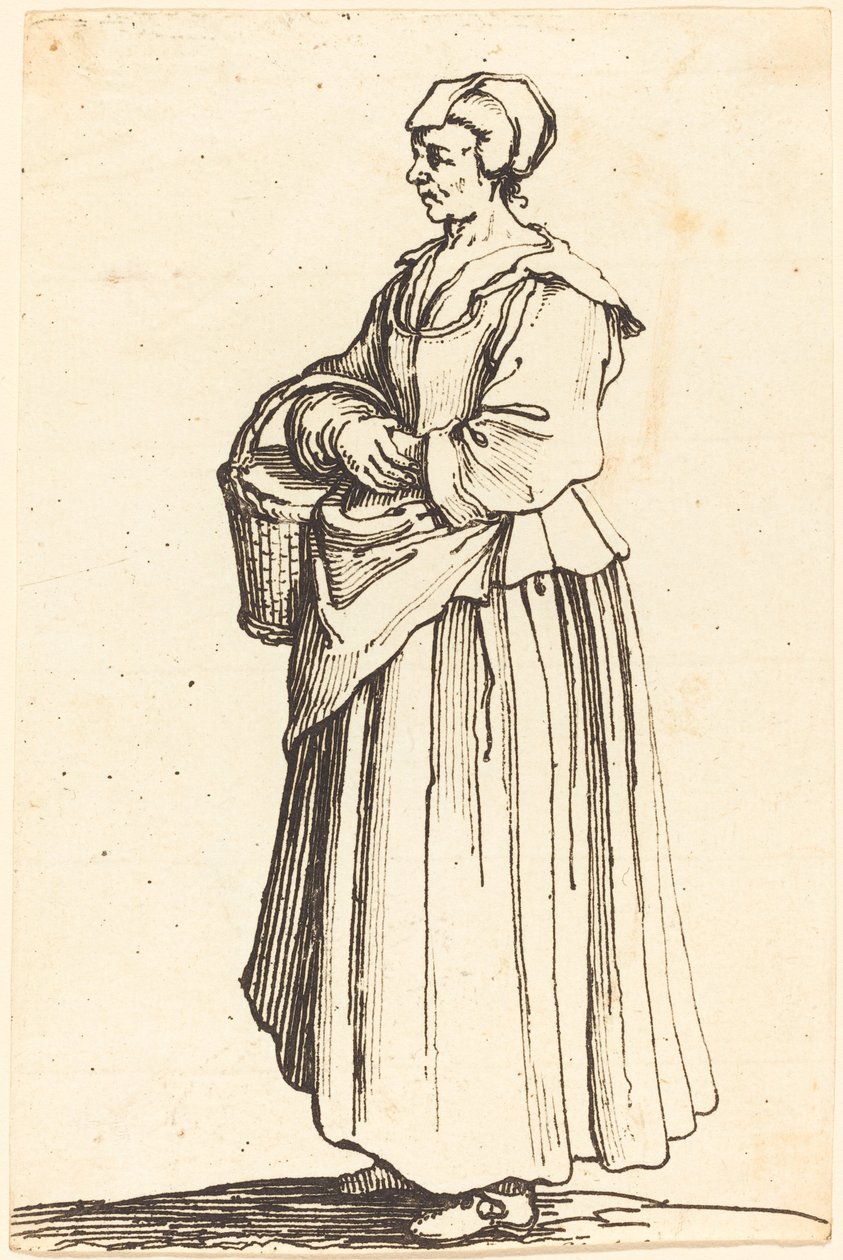 Camponesa com cesto, de perfil, virado para a esquerda de Israel Henriet after Jacques Callot