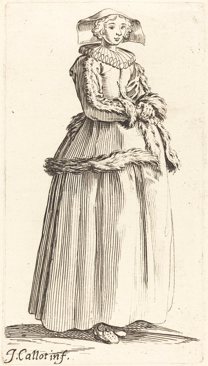 Jovem com as mãos postas, virada para a direita de Israel Henriet after Jacques Callot