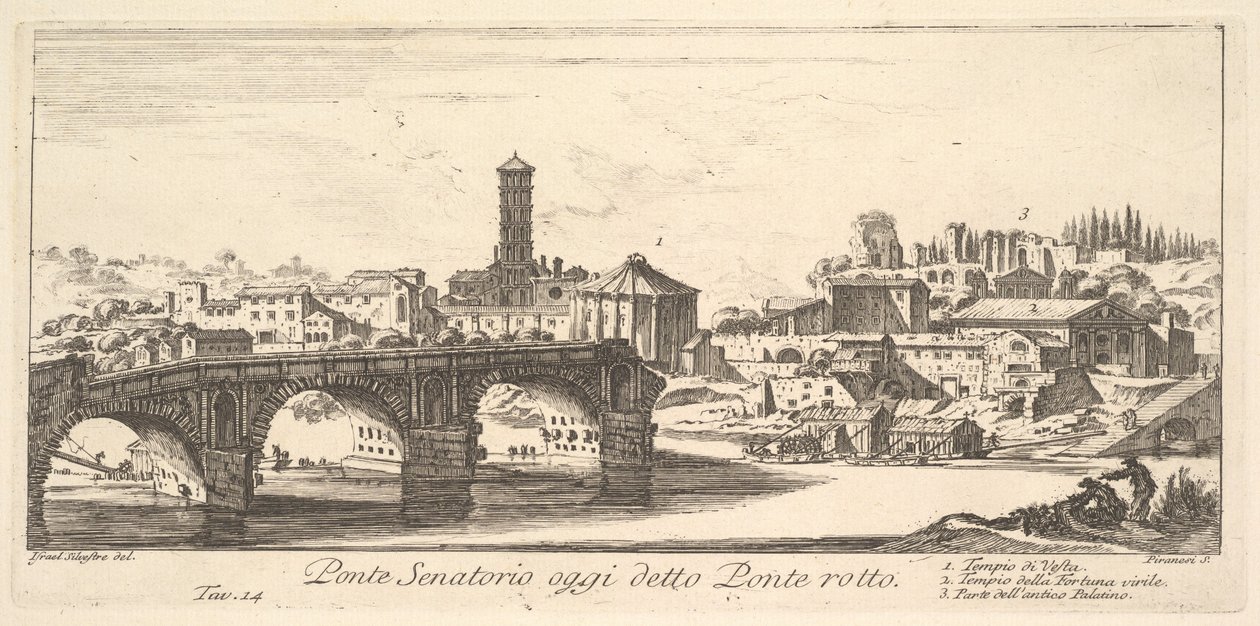 Ponte Senatorial, hoje chamada Ponte Rotto, c.1748 (gravura) de Israël Silvestre