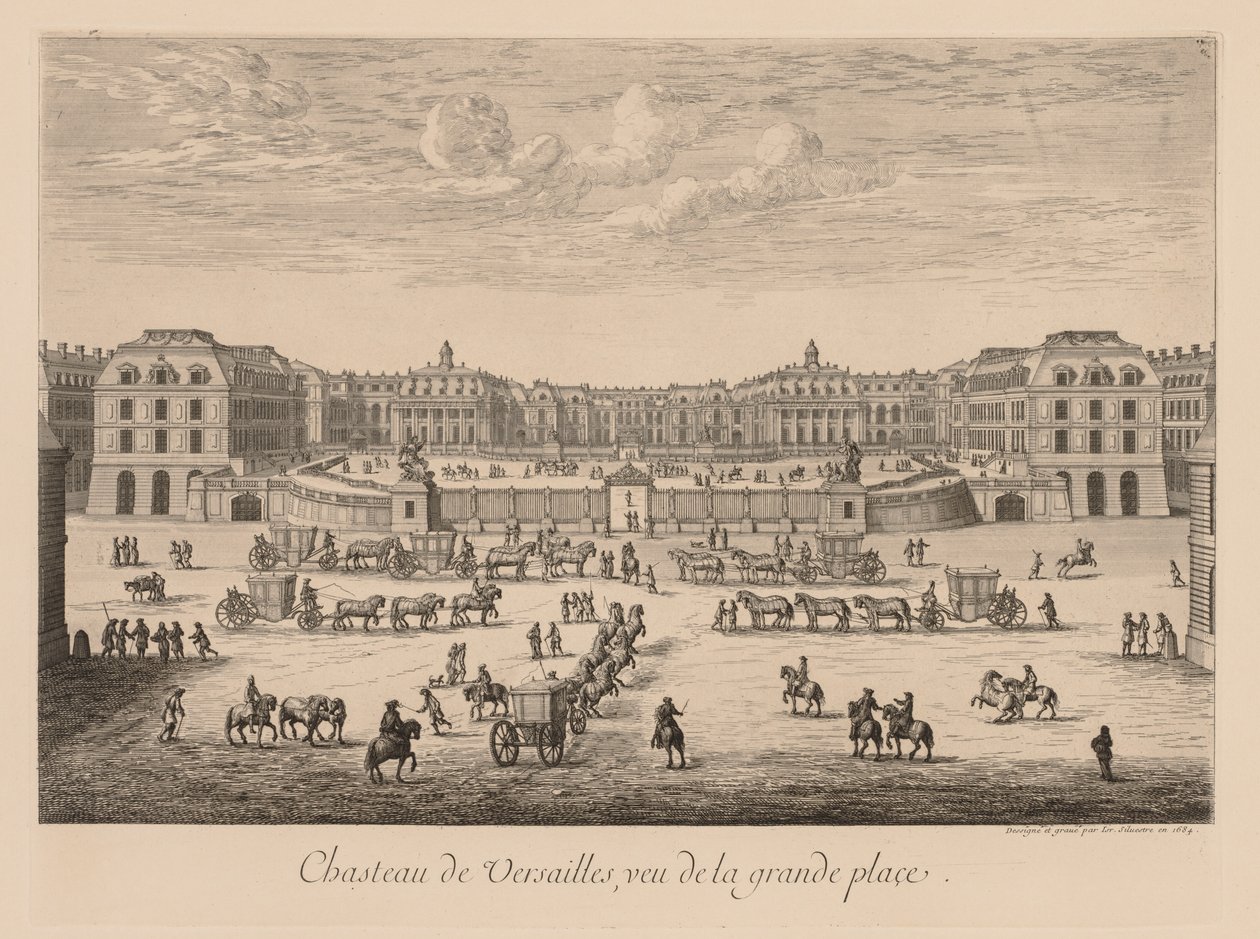 Vista do Palácio de Versalhes, a partir da praça principal de Israël Silvestre