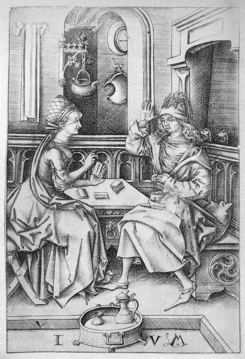 Casal jogando cartas c.1500 de Israhel van Meckenem the younger