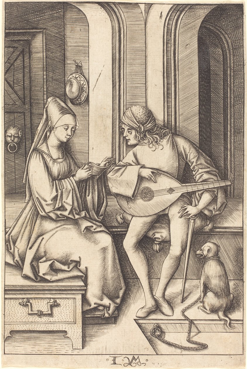O jogador do alaúde e o cantor, c.1500 de Israhel van Meckenem the younger