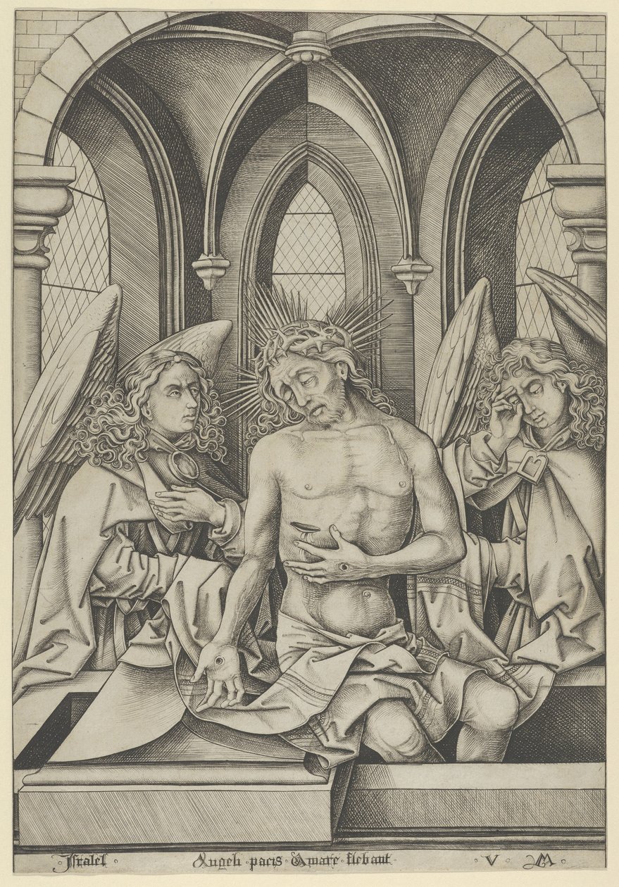 Cristo como o homem de dores entre dois anjos, c. 1500., c. 1500. de Israhel van Meckenem