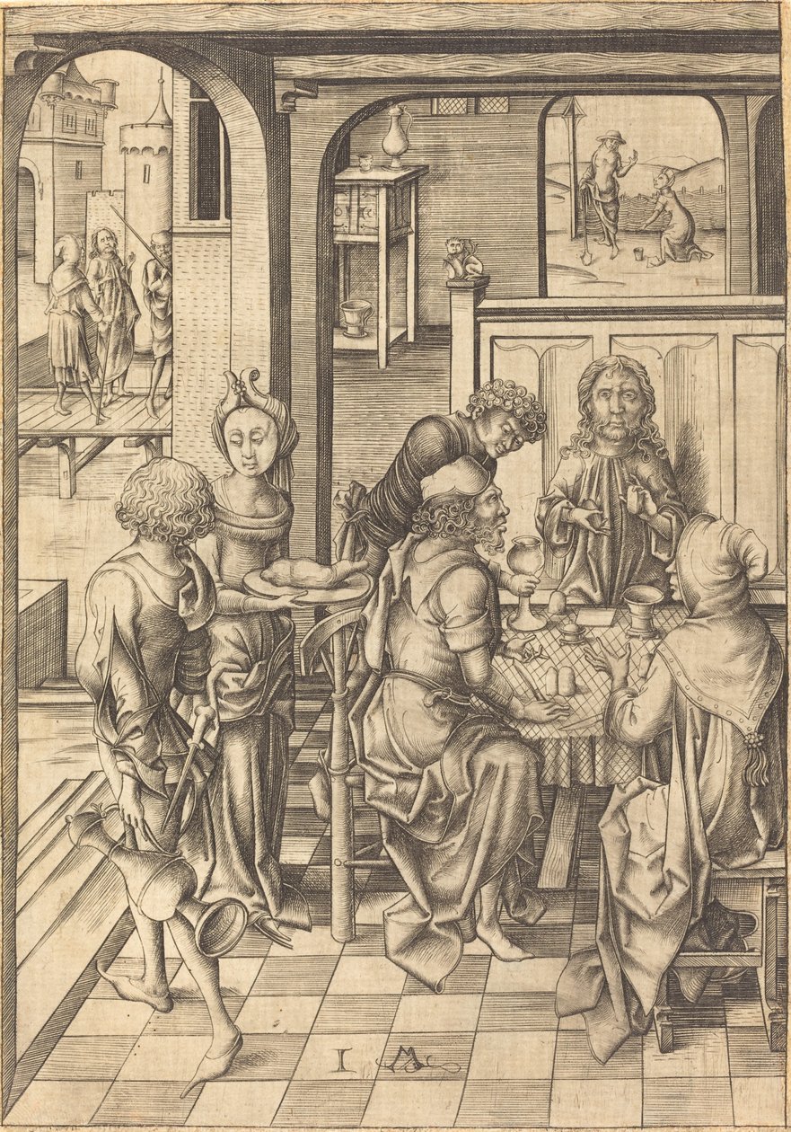 Cristo em Emaús, c. 1480. de Israhel van Meckenem