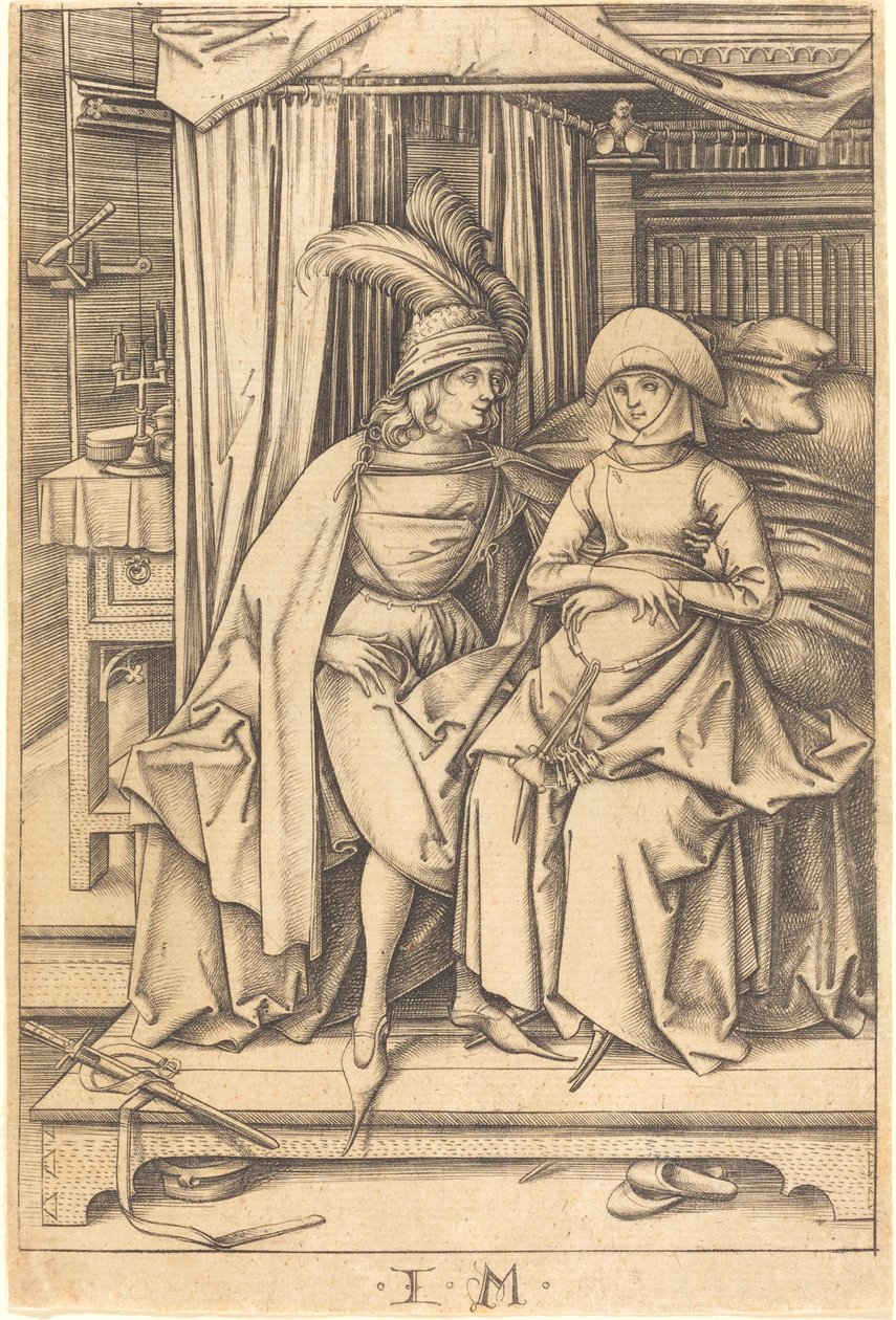 Casal sentado em uma cama, c. 14951503. de Israhel van Meckenem