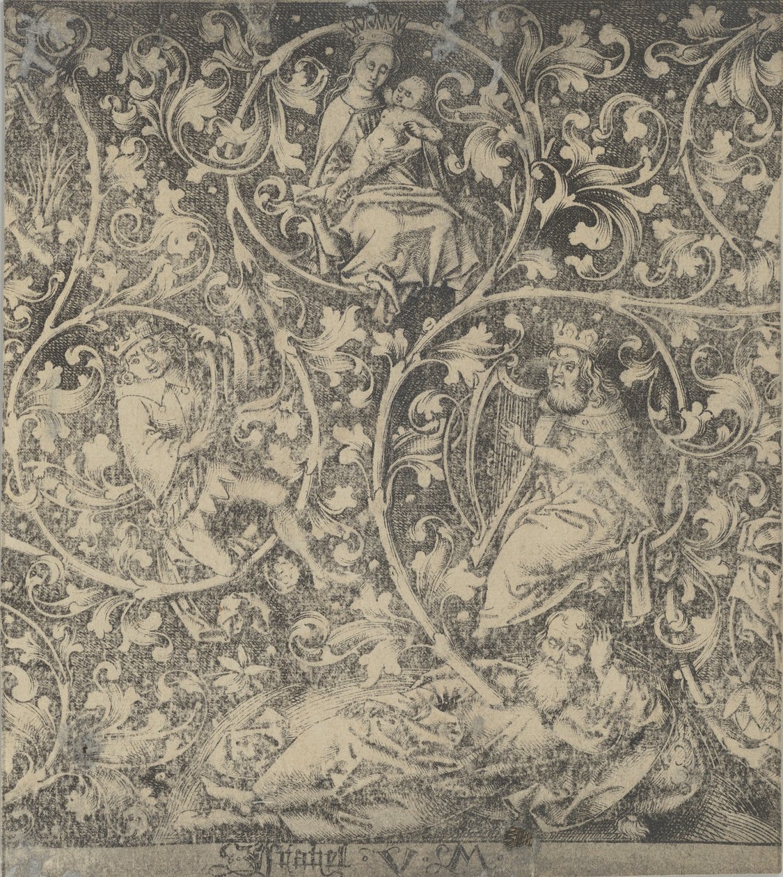 Gravura Ornamental com a Árvore de Jessé. de Israhel van Meckenem