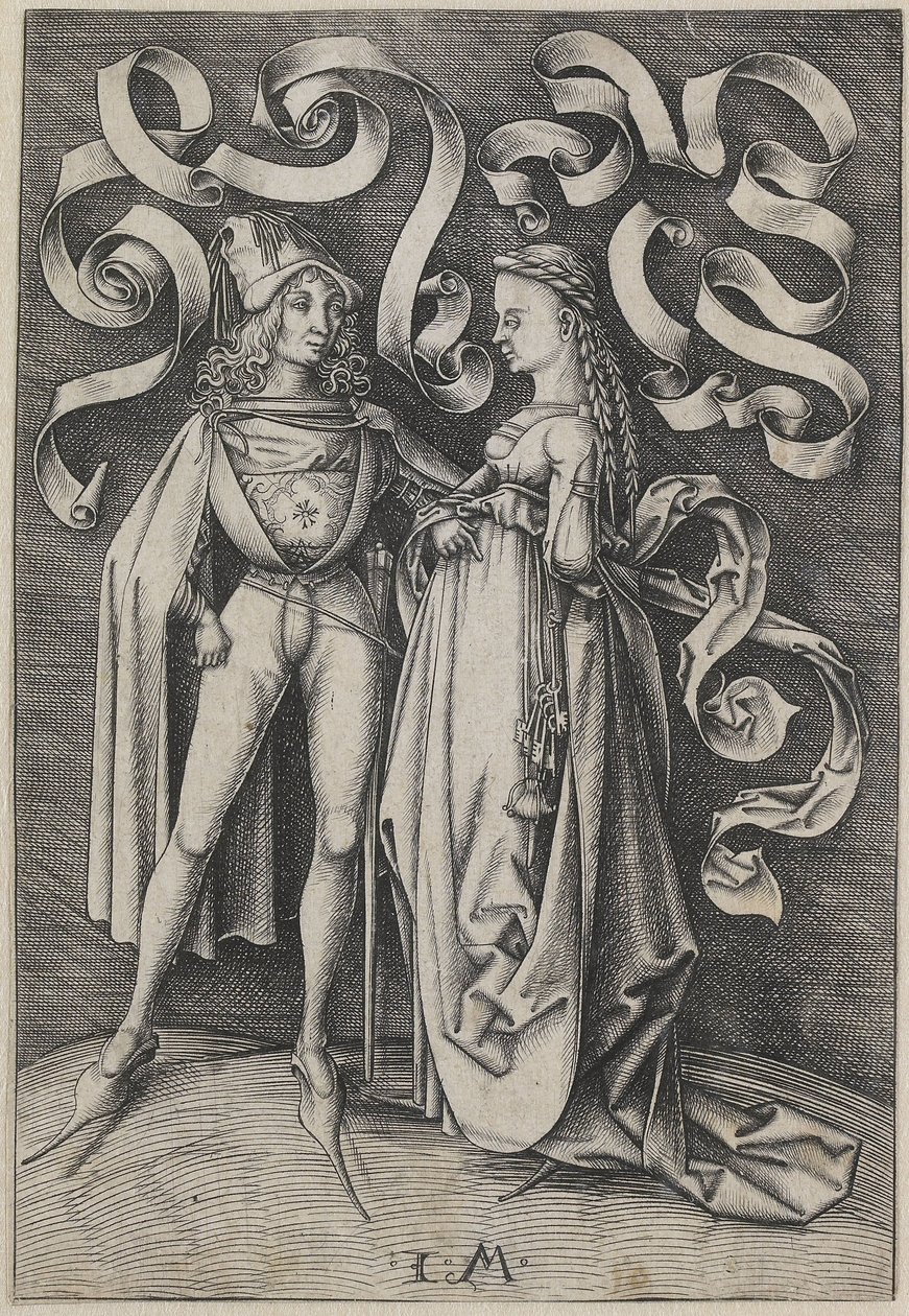 Cavaleiro e uma dama
Cenas da vida quotidiana (título da série) de Israhel van Meckenem