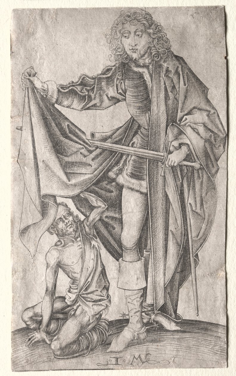 St. Martin dividindo sua capa para um mendigo. de Israhel van Meckenem