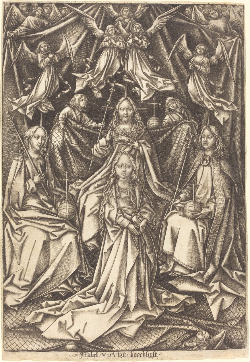 A Coroação da Virgem, c. 14901500. de Israhel van Meckenem