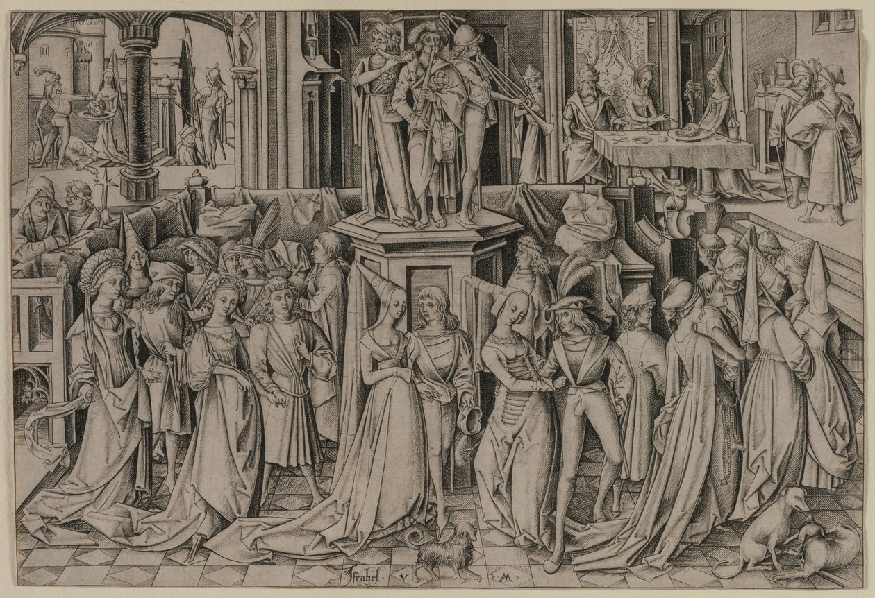 A dança na corte de Herodes, c. 1500. de Israhel van Meckenem