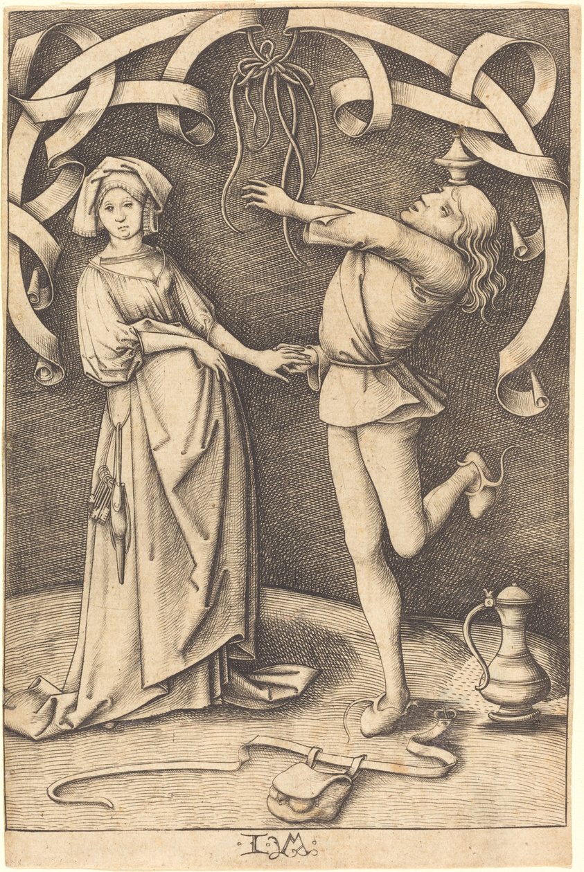O Malabarista e a Mulher, c. 14951503. de Israhel van Meckenem