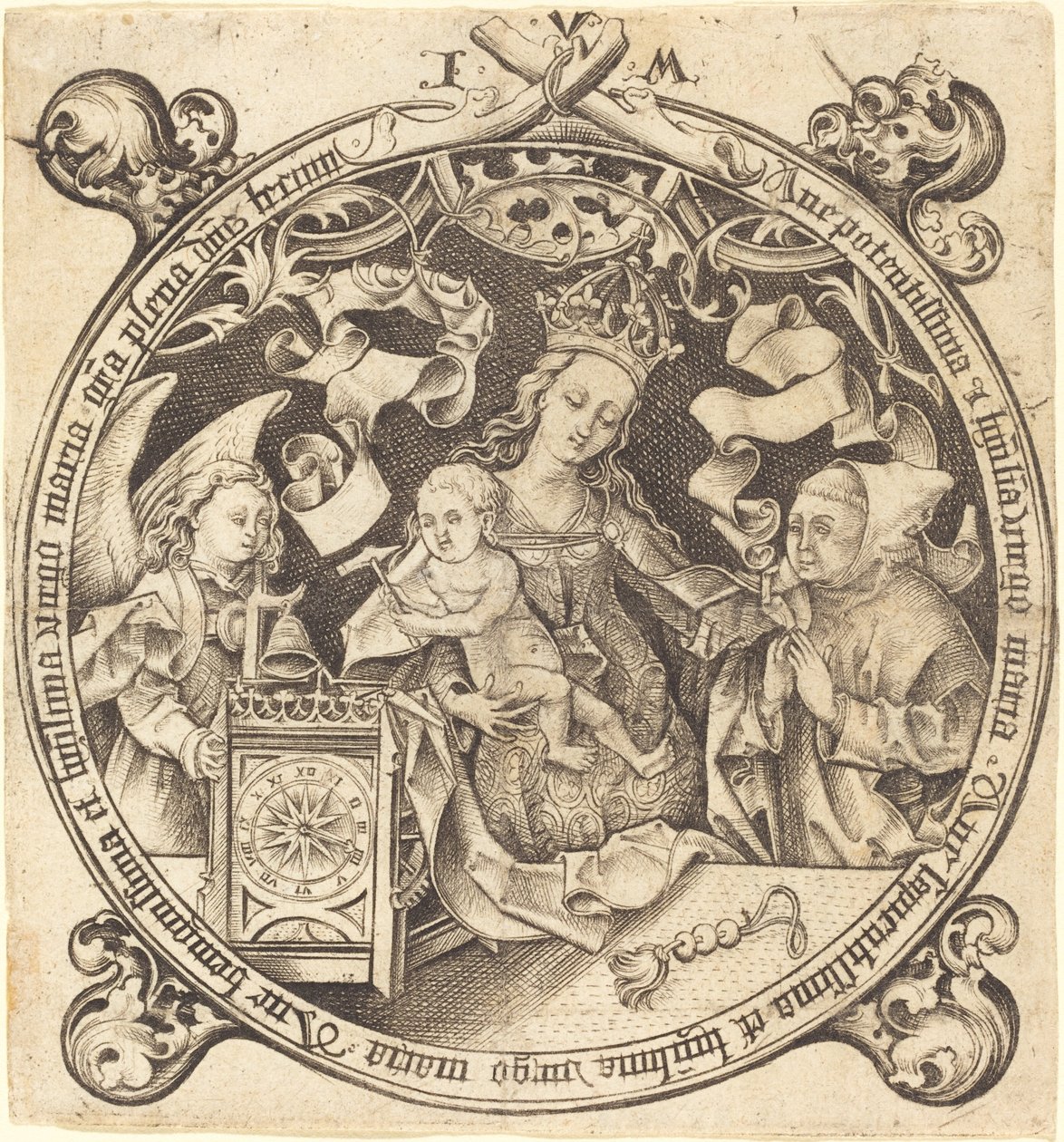 A Madona com o Relógio, c. 1490. de Israhel van Meckenem