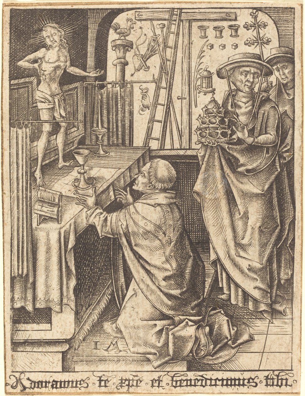 A Missa de São Gregório, c. 14801490. de Israhel van Meckenem