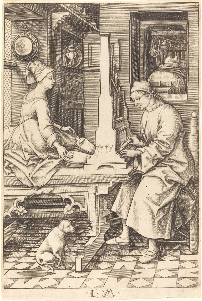 O tocador de órgão e sua esposa, c. 14951503. de Israhel van Meckenem