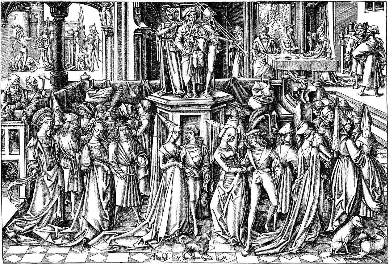 A dança na corte de Herodes, c. 1500 de Israhel van Meckenem the younger
