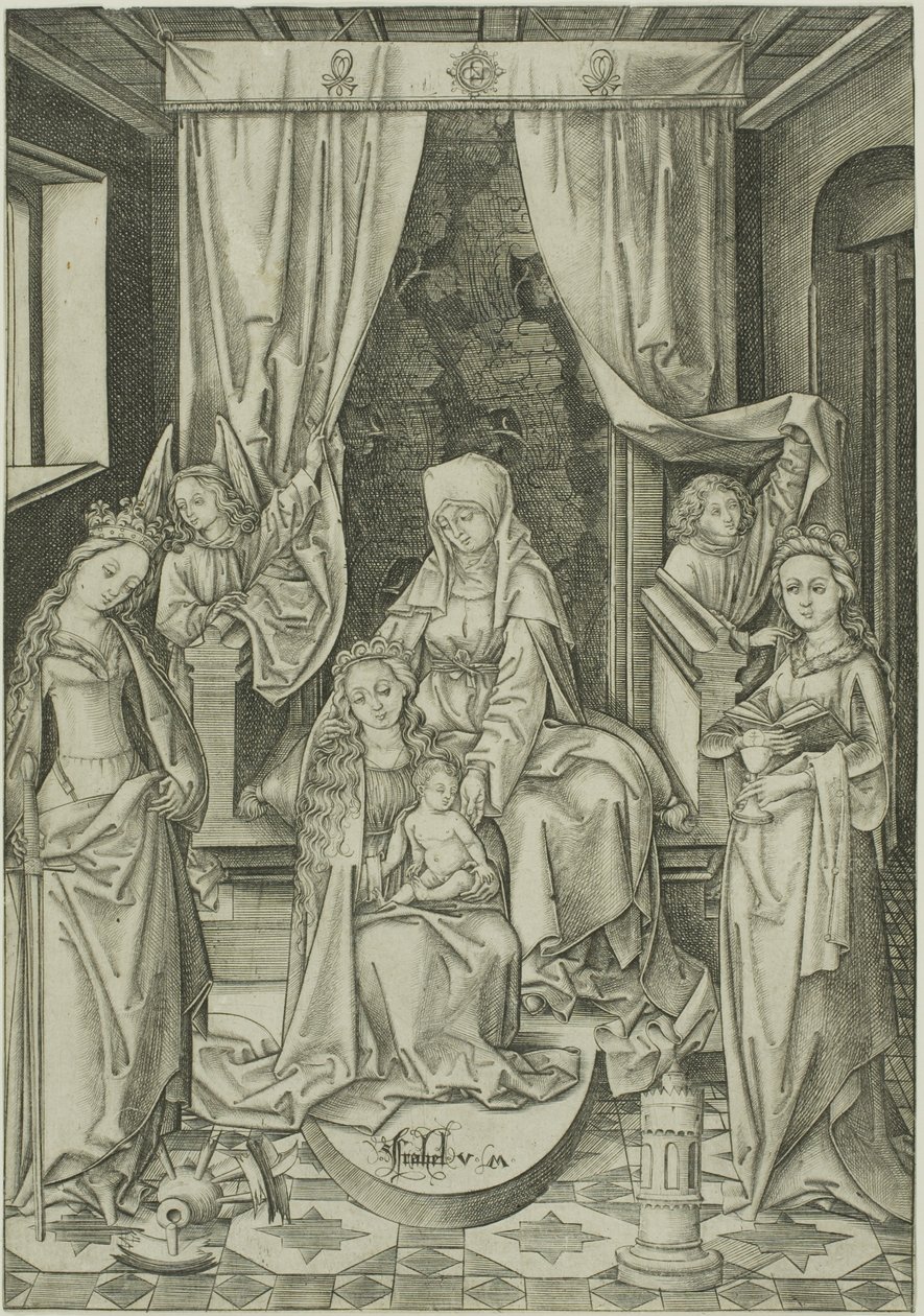 A Madona com Santa Ana, Santa Catarina e Santa Bárbara de Israhel van Meckenem the younger
