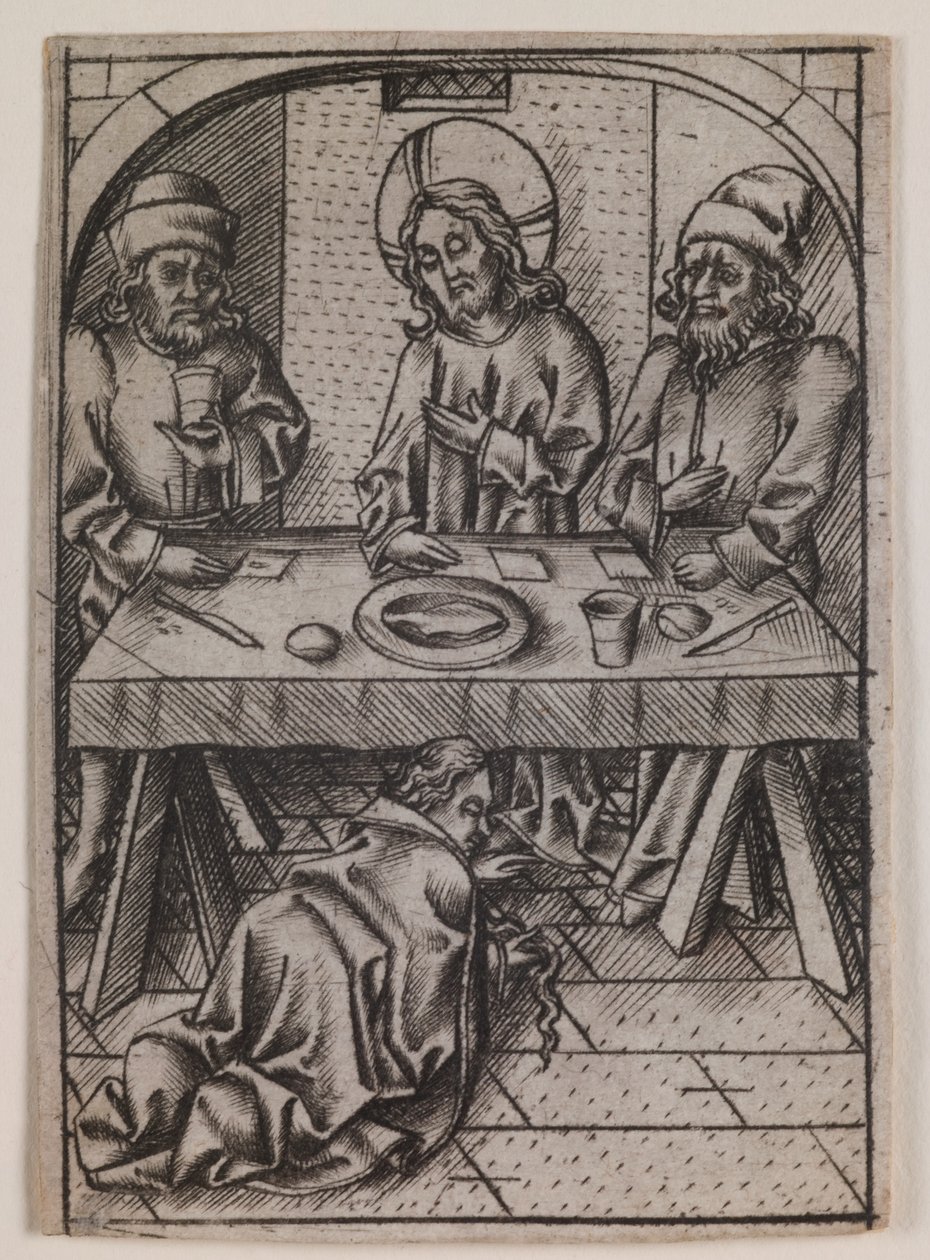 Maria Madalena lavando os pés de Cristo, c.1500 (gravura) de Israhel van the younger Meckenem
