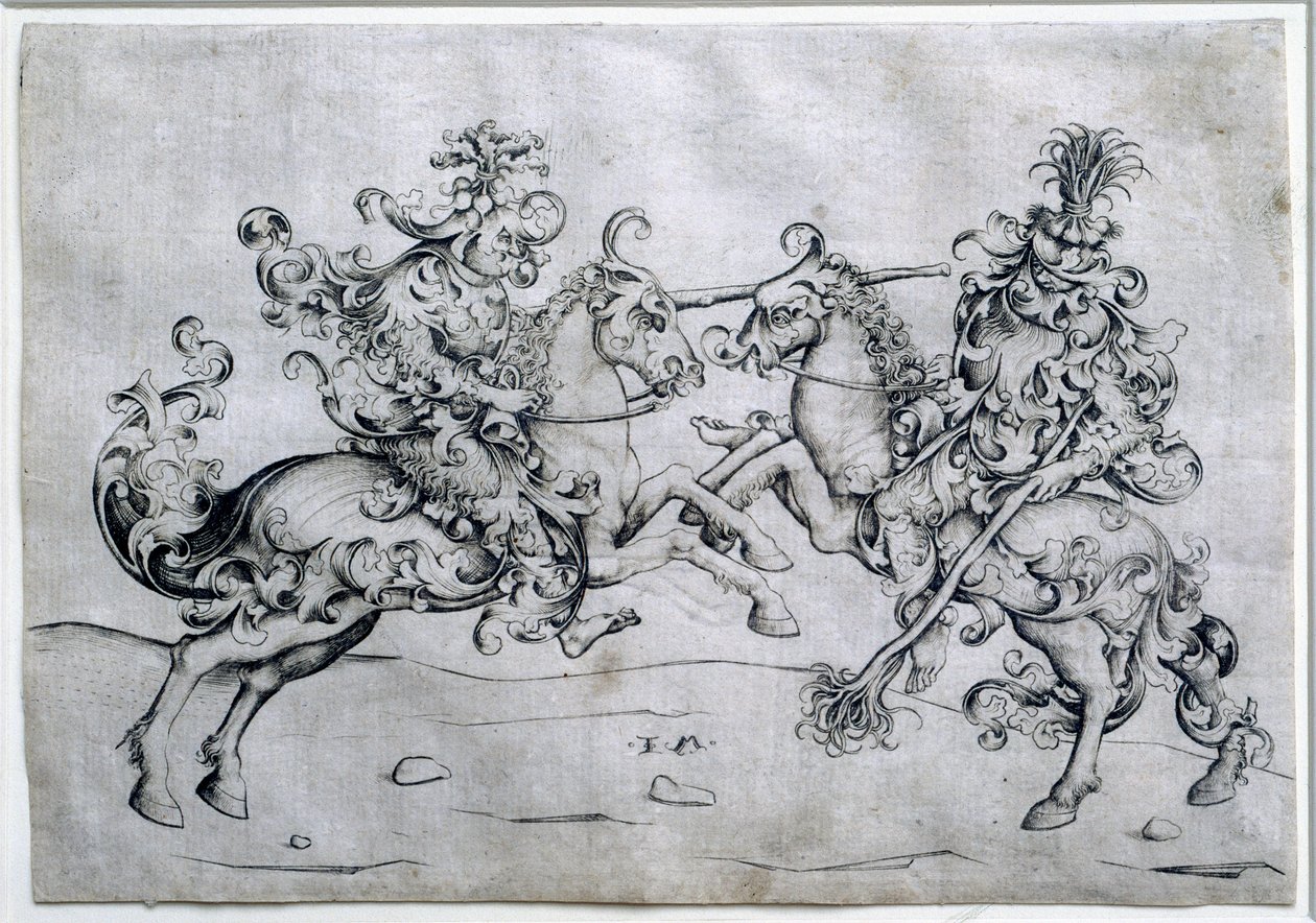 Dois cavaleiros a jogar. Jogo de dois homens a cavalo. Sorteio por Israel Van Meckenem (ca. 1440-1503). Museu do Louvre de Israhel van the younger Meckenem