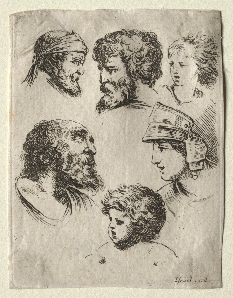 Livro para aprender a desenhar: Seis cabeças de retrato de Israël Henriet