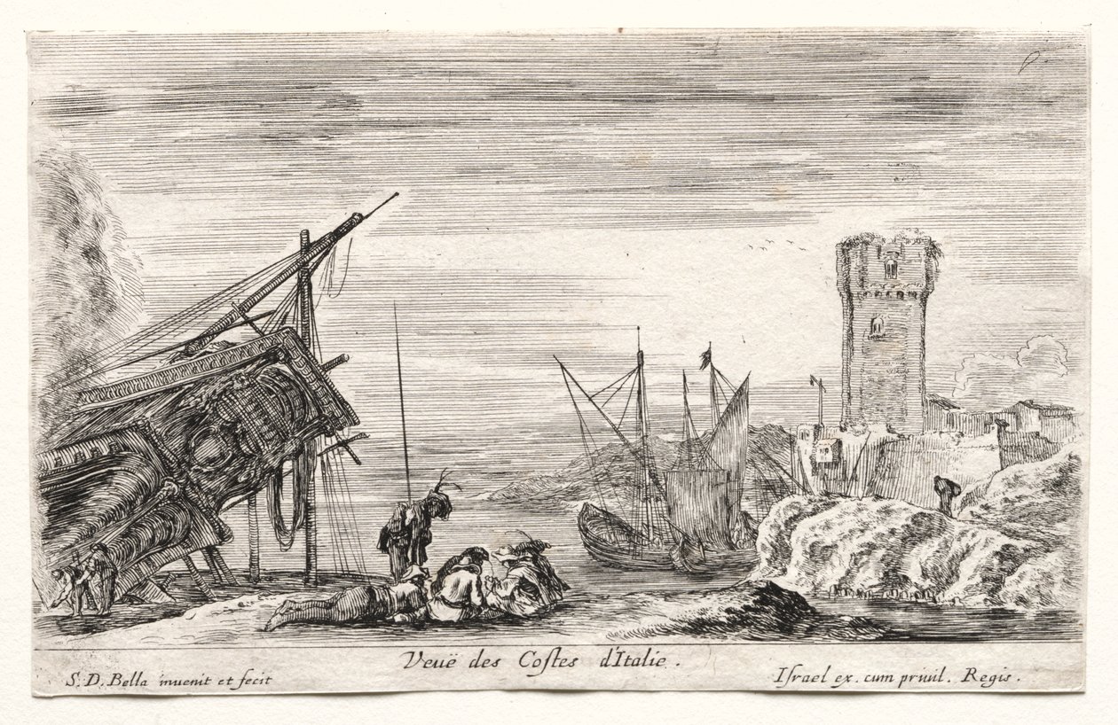 Vistas dos portos marítimos: Vista da costa italiana de Israël Henriet