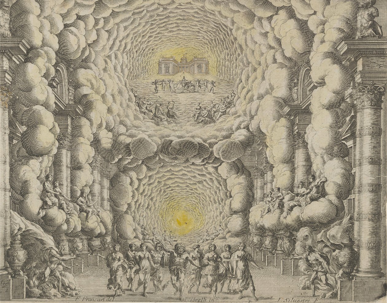 Projeto para um cenário de teatro criado por Giacomo Torelli da Fano para o balé 