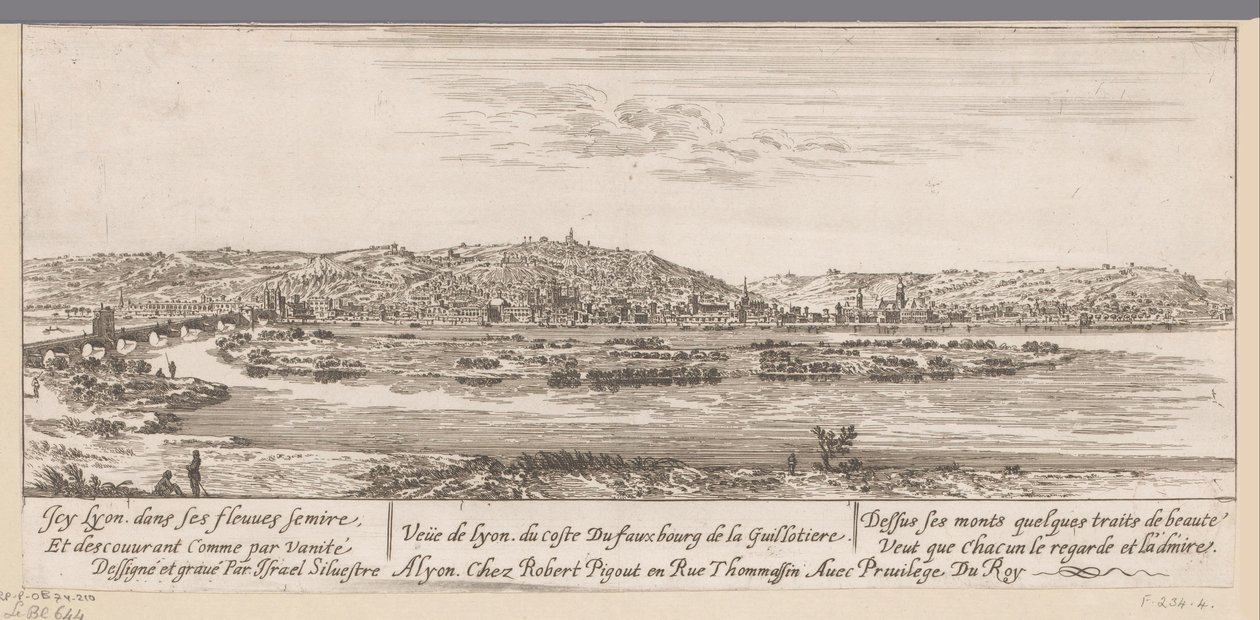 Vista de Lyon com o subúrbio de Guillotière
Veue de Lyon du coste Du fauxbourg de la Guillotiere (título sobre o objecto) de Israël Silvestre