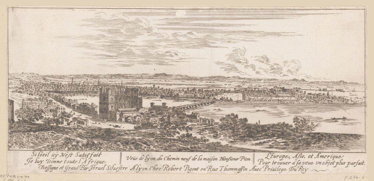 Vista de Lyon da casa do Sr. Pion Veue de Lyon du Chemin neuf de la maison Monsieur Pion (título no objeto) de Israël Silvestre