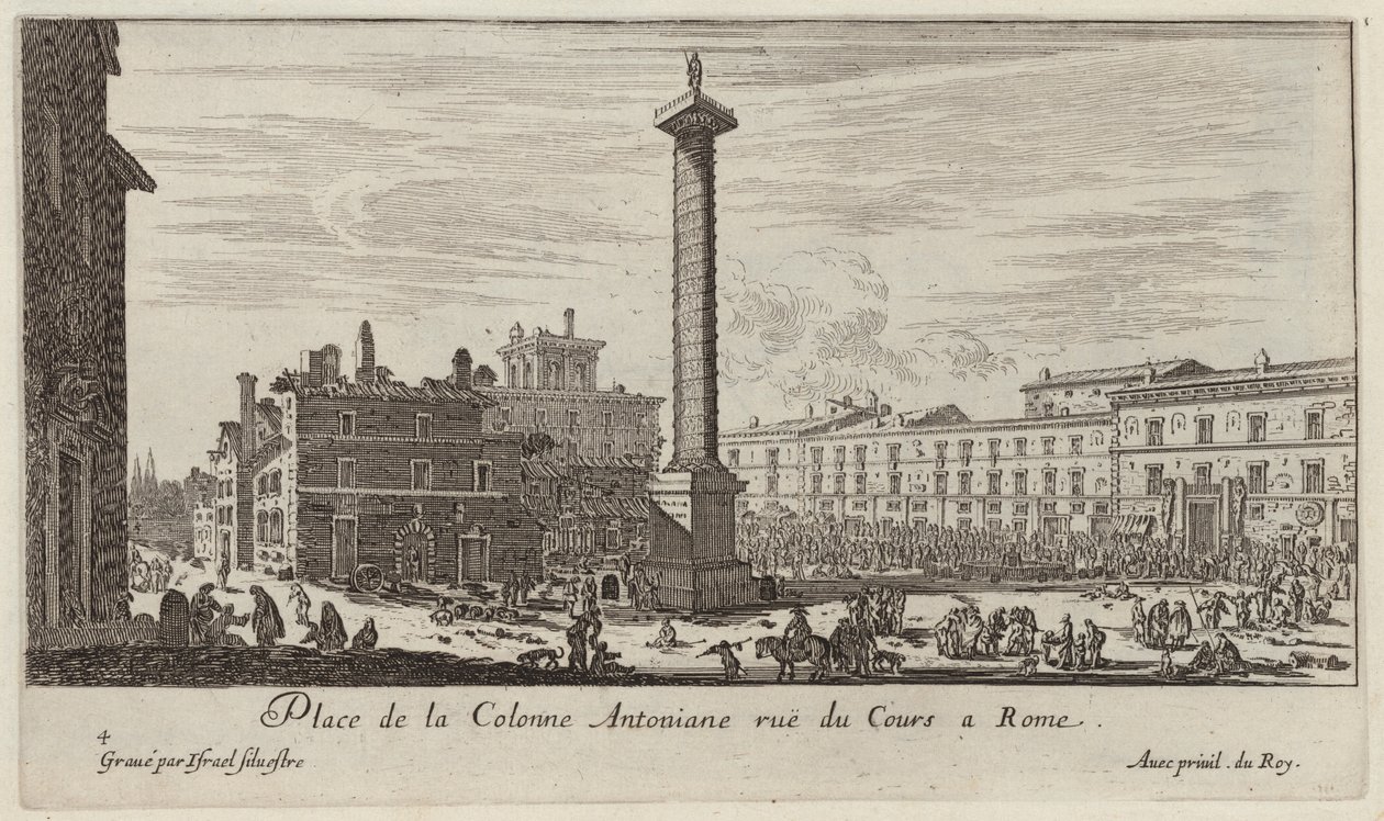 Place de la Colonne Antoniane rue du Cours em Roma de Israël Silvestre