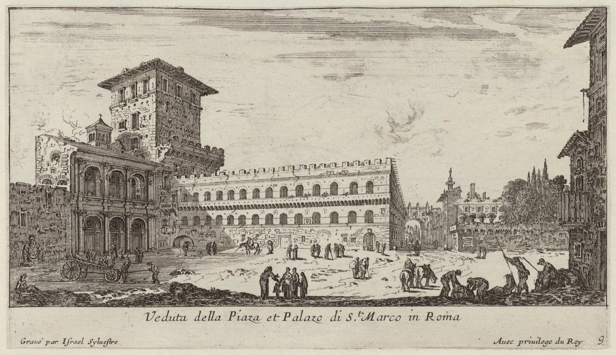 Veduta della Piazza e Palazzo di San. Marco em Roma de Israël Silvestre