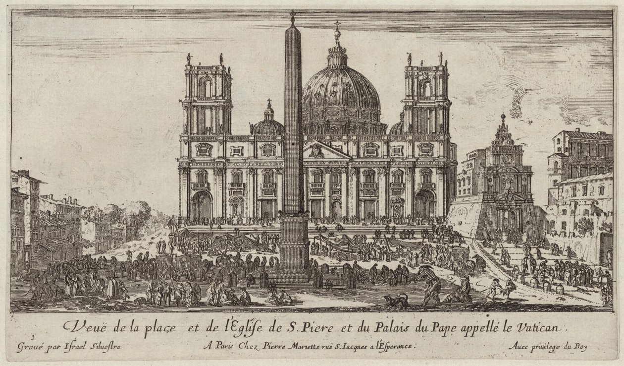 Vista da praça e da Igreja de S. Piere e o Palácio do Papa chamado Vaticano de Israël Silvestre