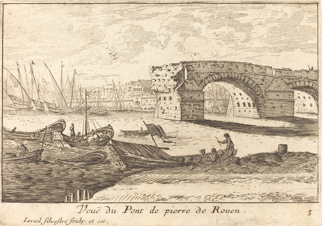 Veue du Pont de pierre de Rouen de Israël Silvestre