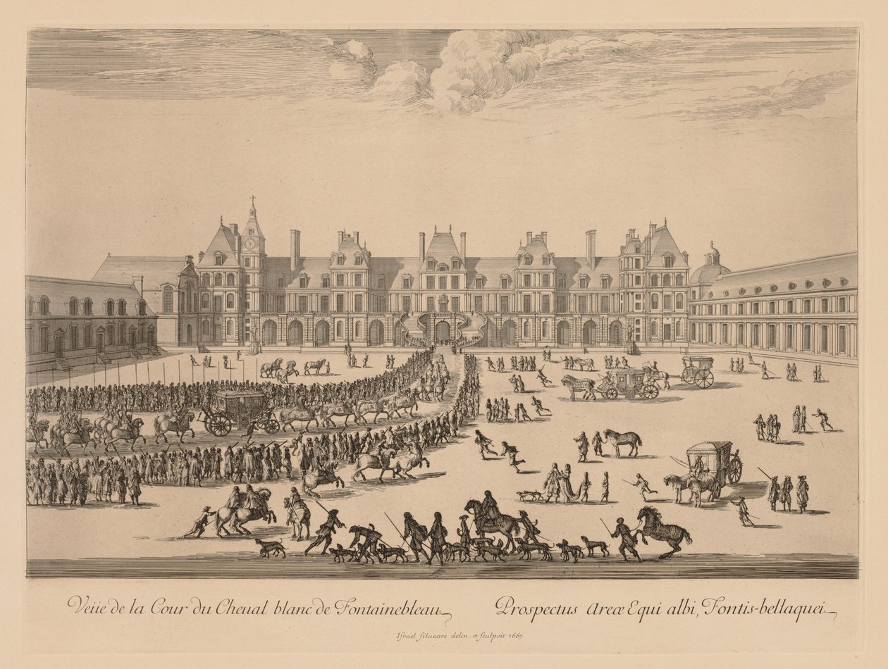 Vista da Cour du Cheval-Blanc em Fontainebleau, 1667. de Israël Silvestre