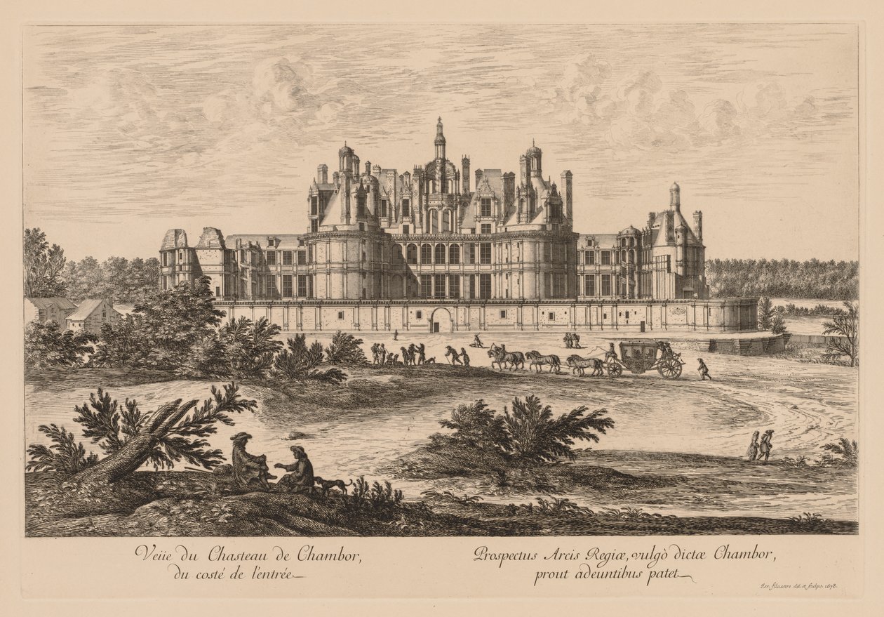 Vista do Château de Chambord, do lado da entrada de Israël Silvestre