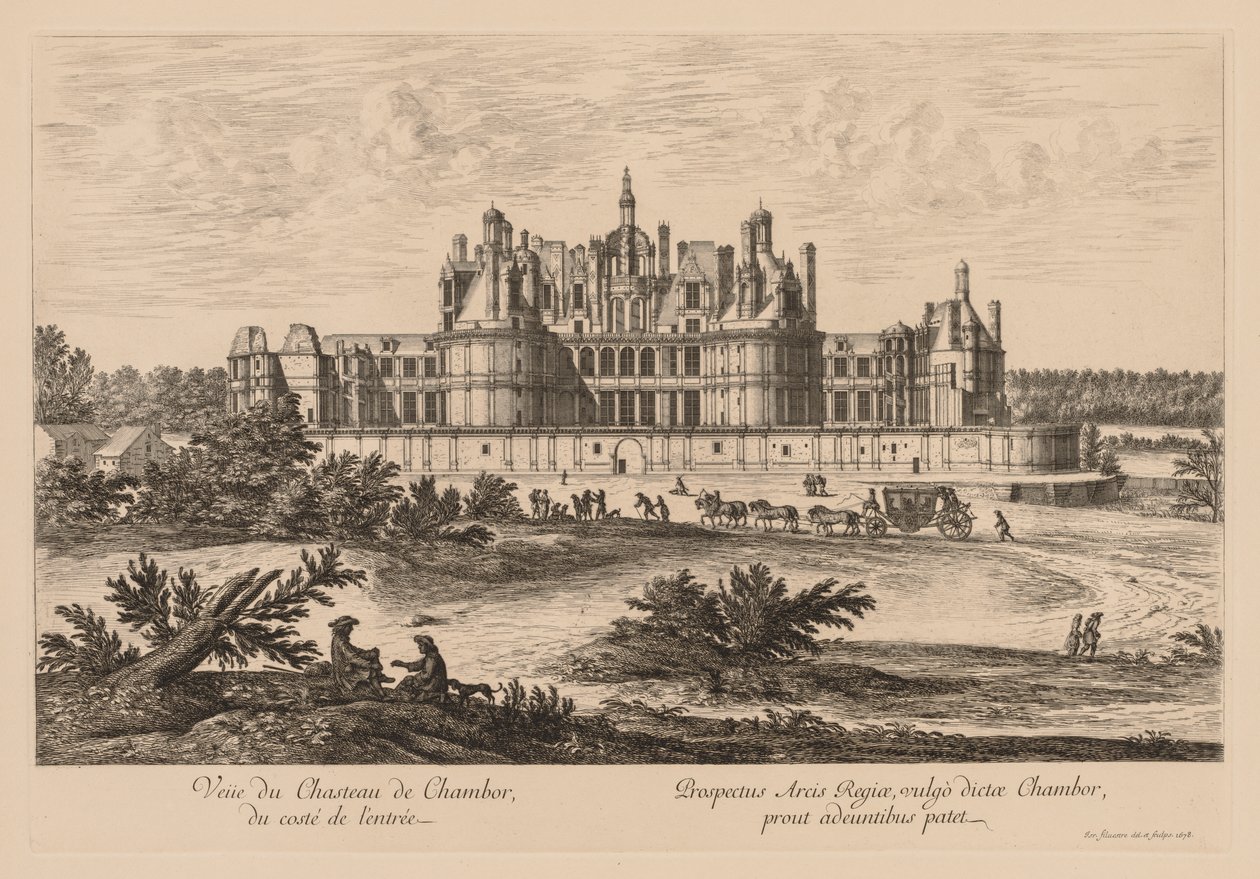 Vista do Château de Chambord, do lado da entrada, 1678. de Israël Silvestre
