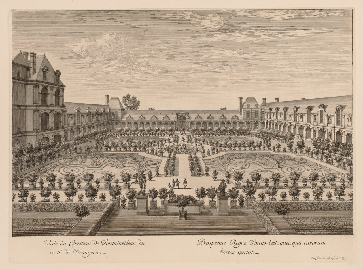 Vista do Château de Fontainebleau, do lado da Orangery de Israël Silvestre