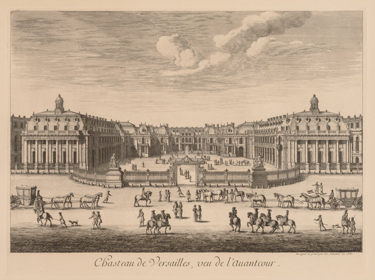 Vista do Palácio de Versalhes, vista do pátio de entrada, 1682. de Israël Silvestre